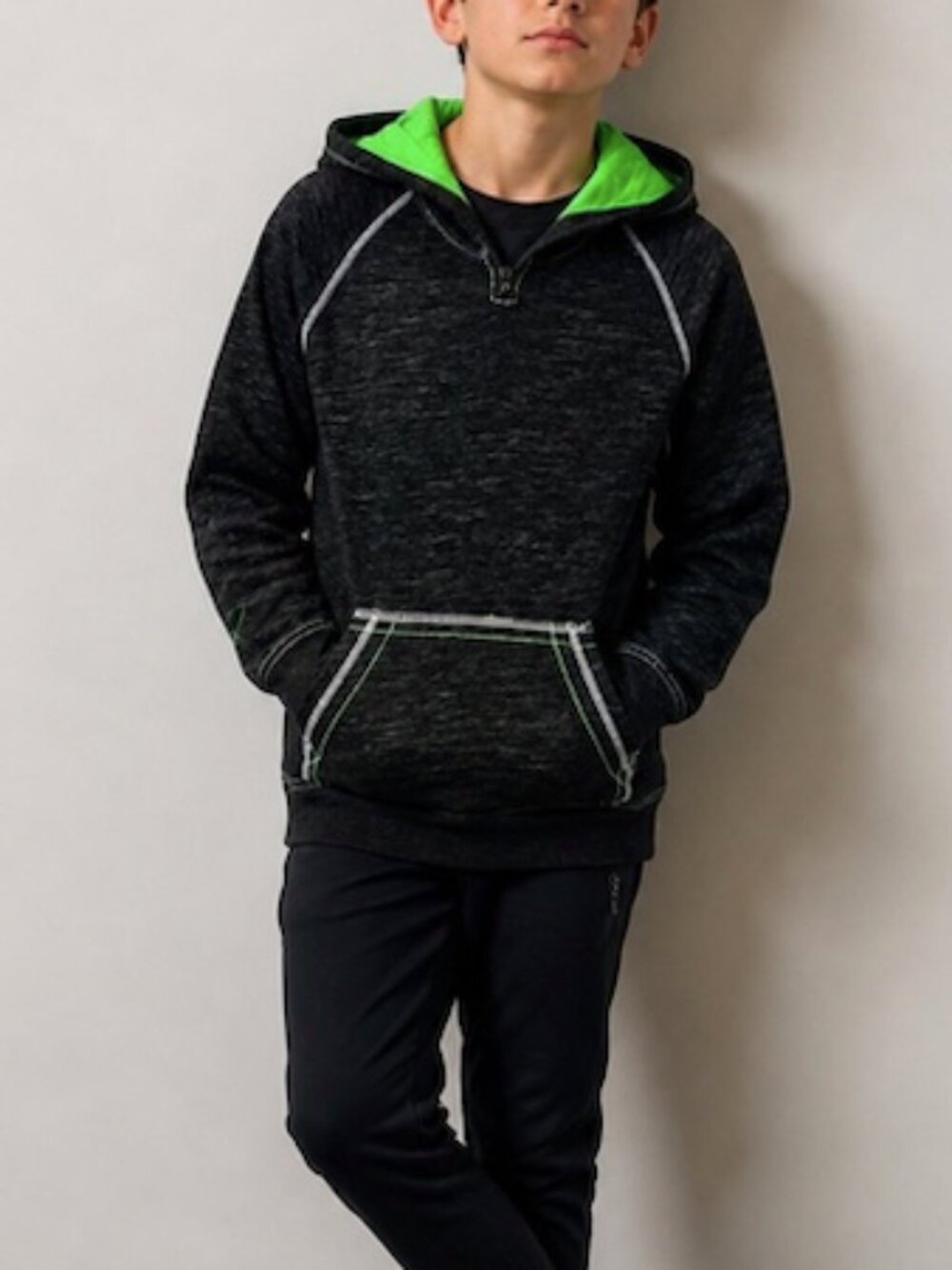 Buckle Black Youth Boys Medium Hoodie Quarter Zip with Green Lined Hood